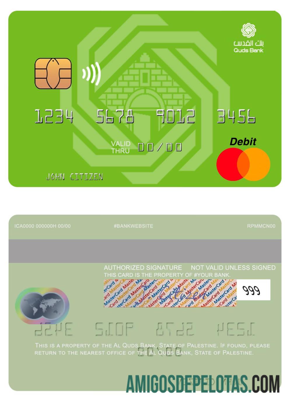 Palestine Al Quds Bank Mastercard example